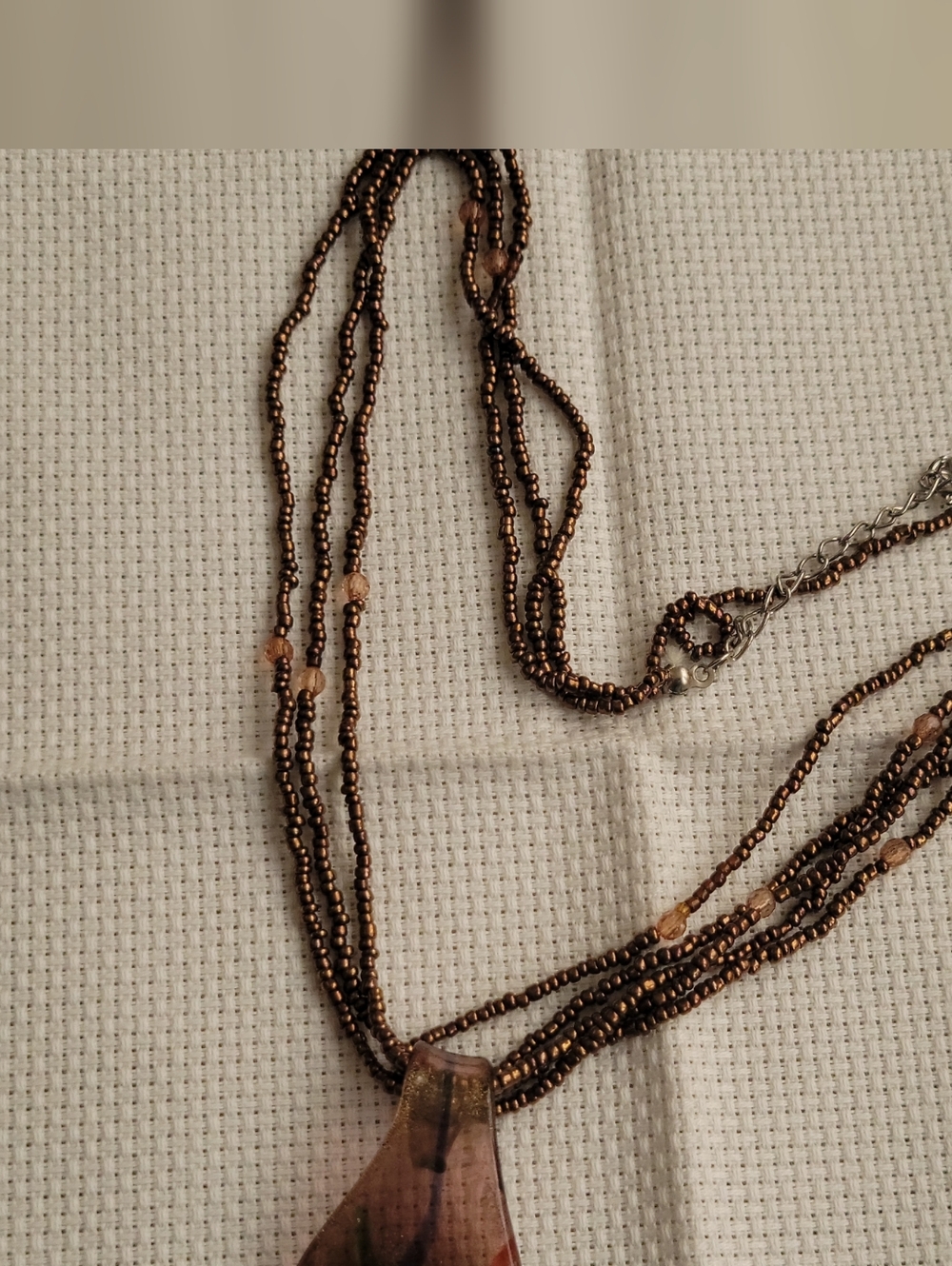 Multi-Strand Metallic Brown Beaded Necklace - Unbranded